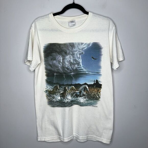 Gildan Other - Gildan Thundering Hooves Horses T-Shirt Adult Small White Blue John Van Straalen